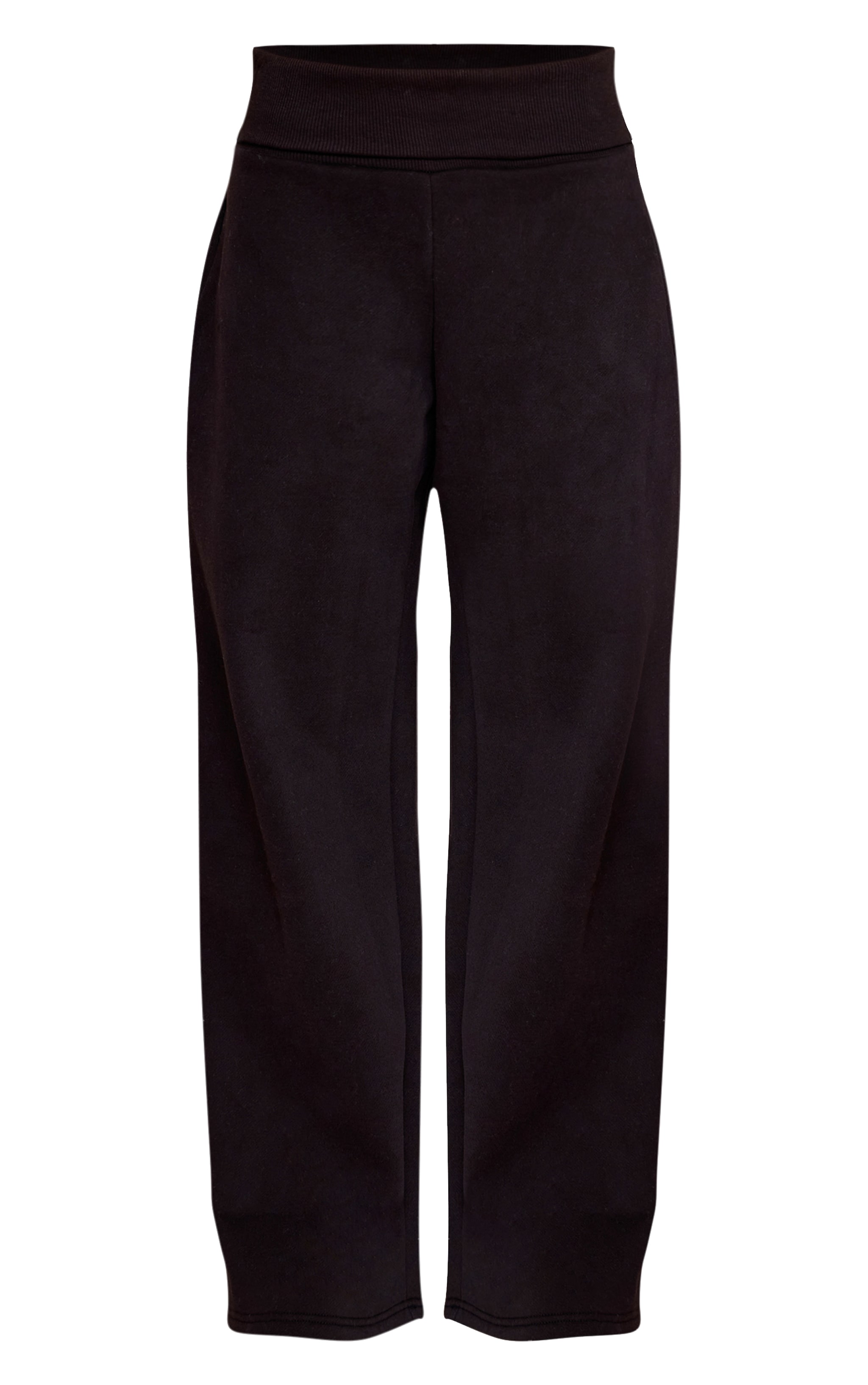 Black Fold Over Waist Wide Leg Track Pants image 5