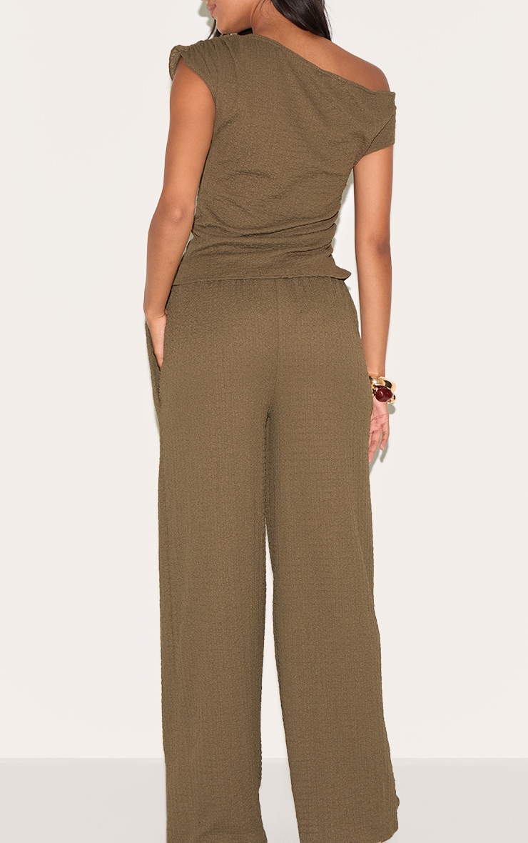 Dark Green Textured Mid Rise Wide Leg Pants image 3