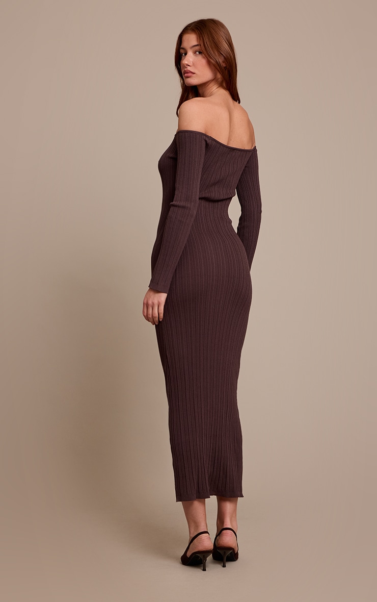 Chocolate Fine Knit Off the Shoulder Maxi Dress image 2