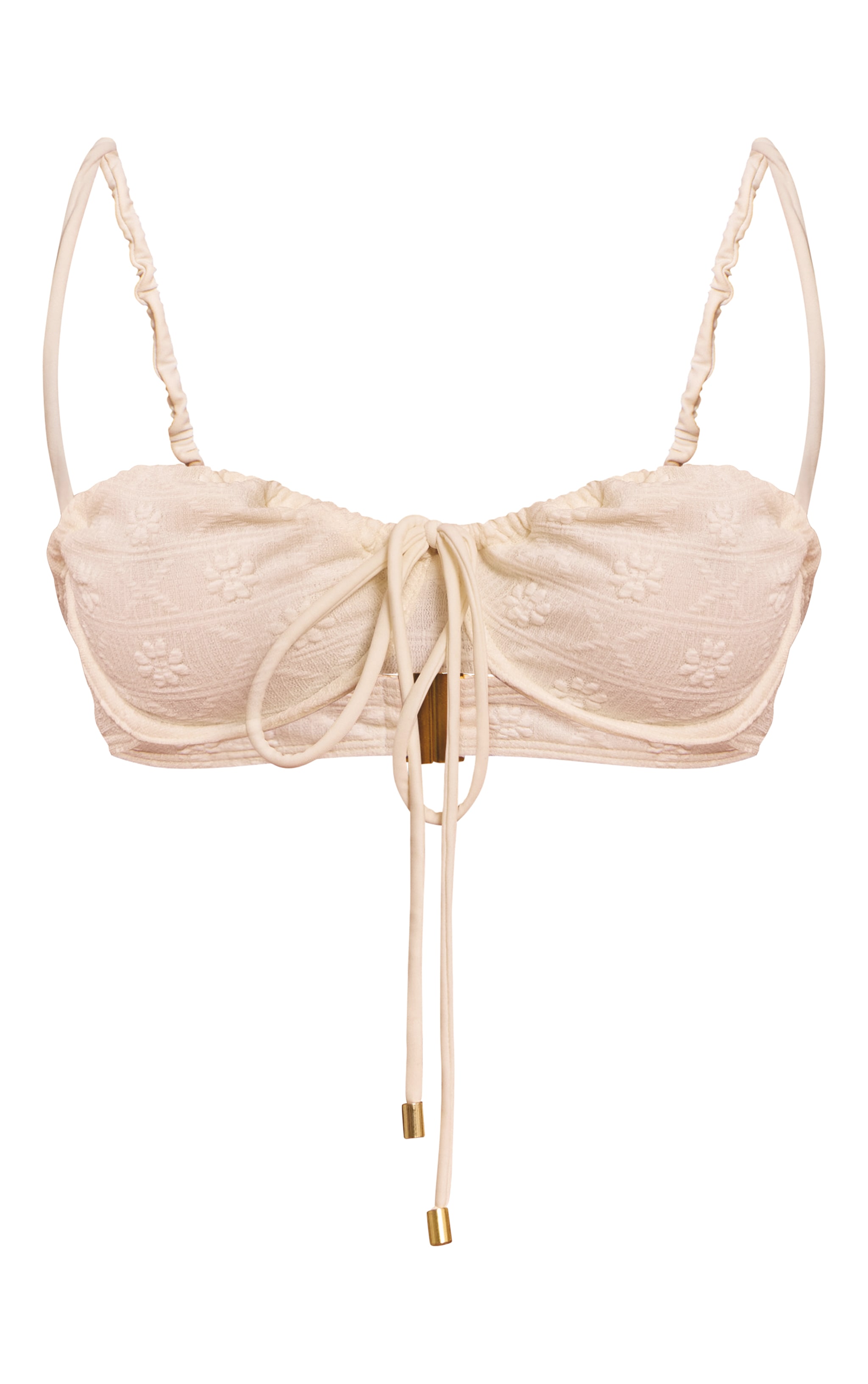 Cream Textured Floral Underwired Bikini Top image 5