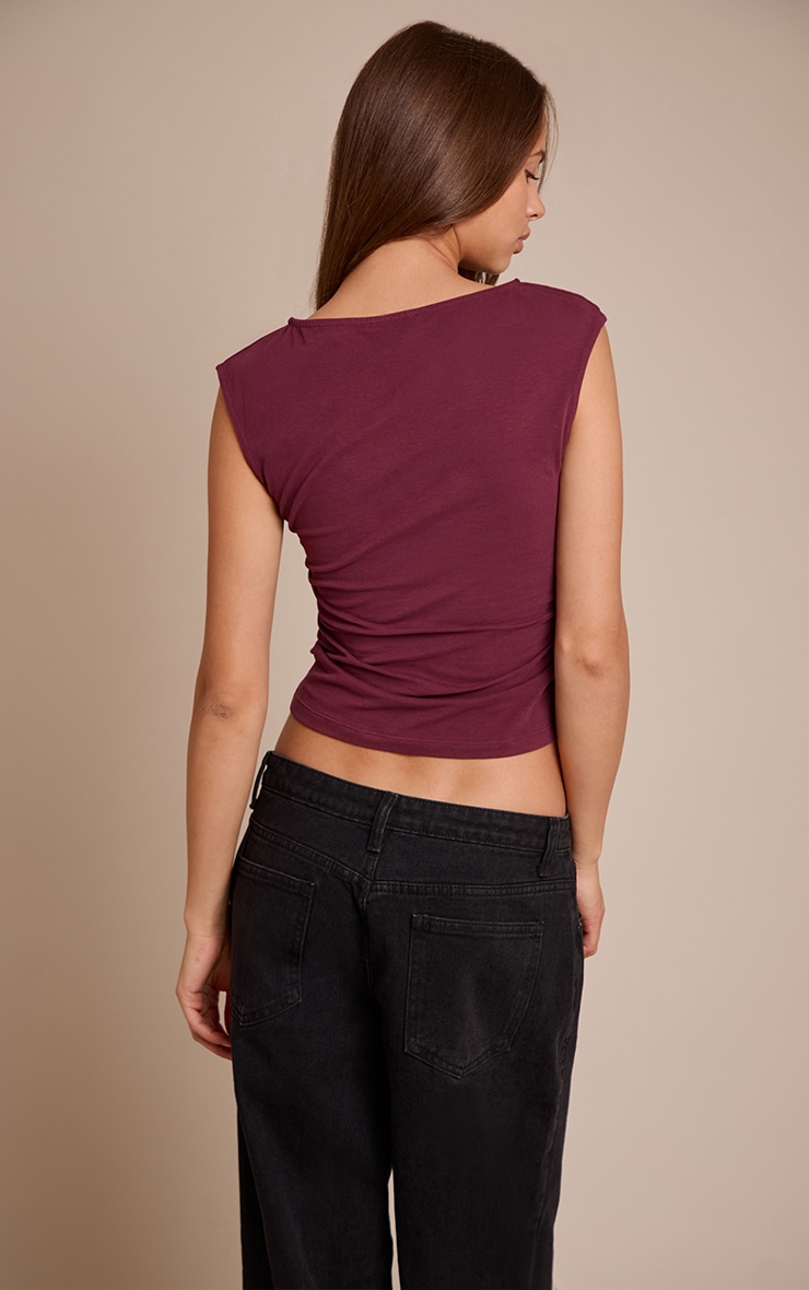 Dark Wine Soft Cotton Ruched Side Sleeveless Top image 2
