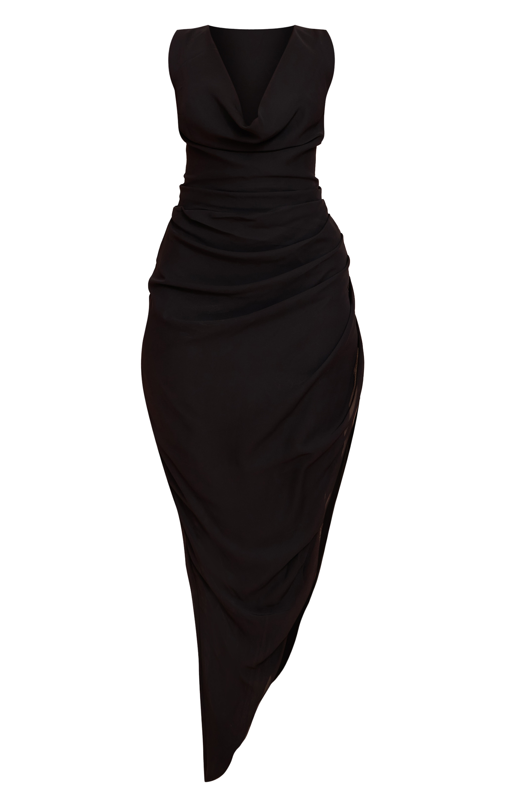 Black Chiffon Cowl Ruched Midi Dress image 5