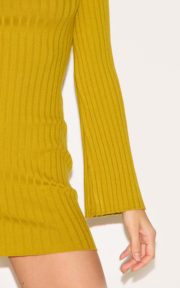 Olive Ribbed Knit Mini Dress image 4