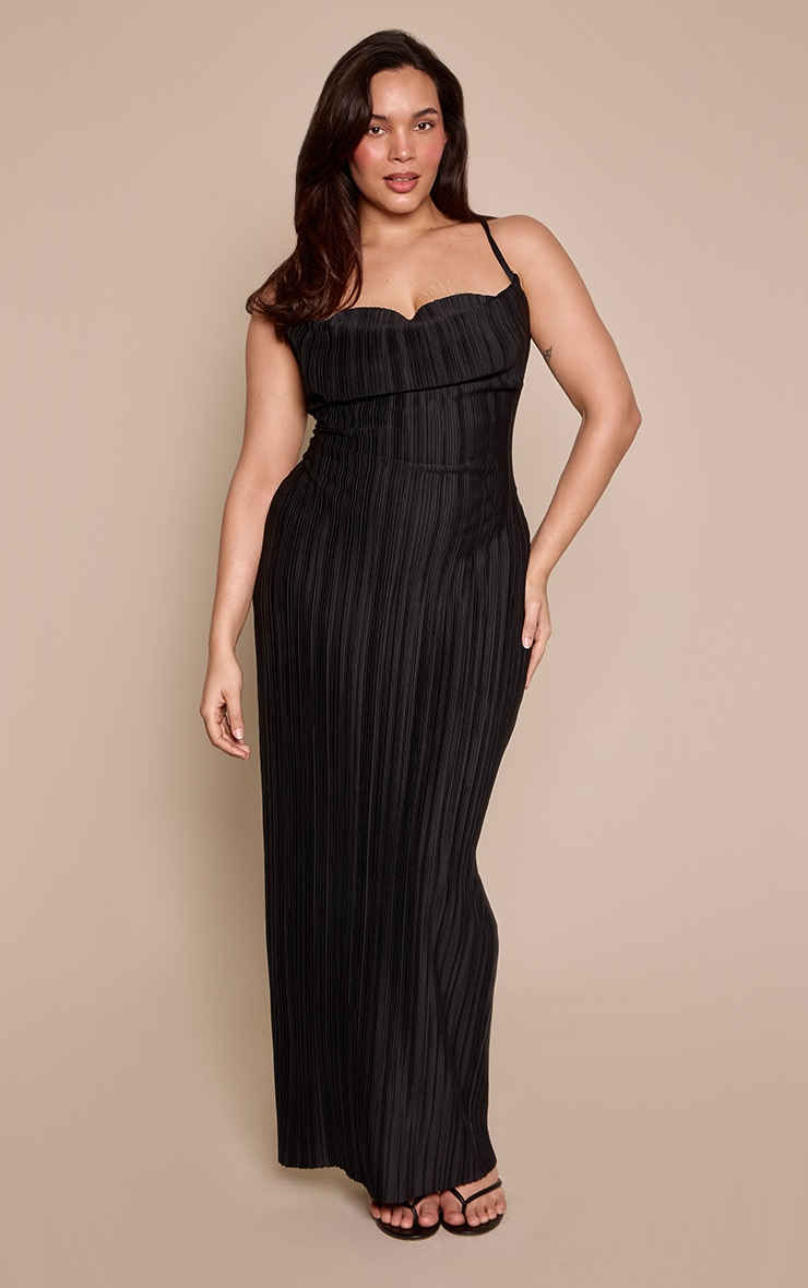 Plus Black Plisse Cowl Neck Maxi Dress