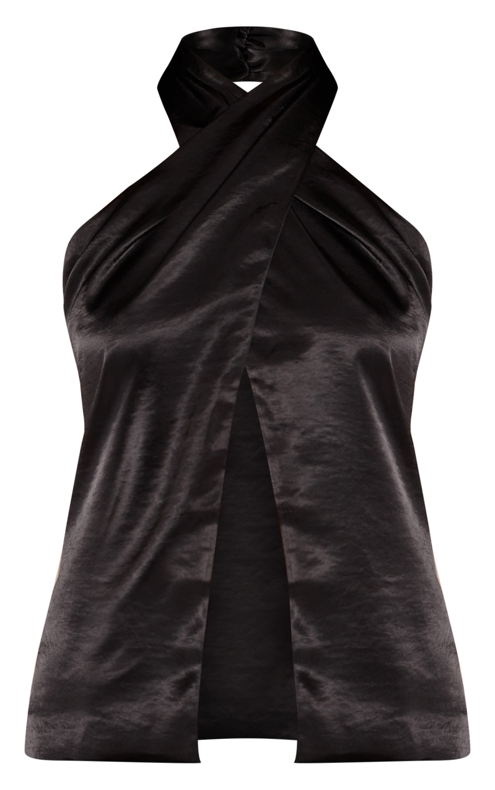 Black Satin Wrap Front Halterneck Top  image 5
