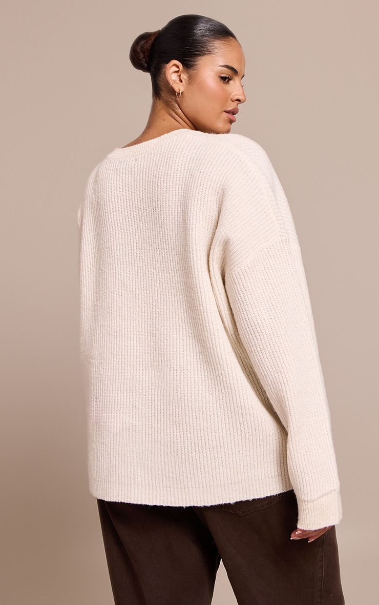 Plus Cream Round Neck Knit Raglan Sleeve Sweater image 2