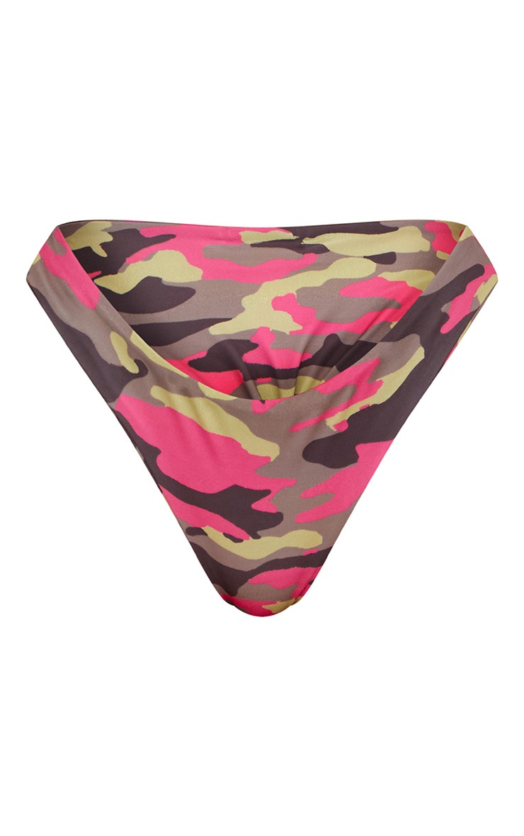 Hot Pink Camo V Front Brazilian Thong Bikini Bottom PrettyLittleThing