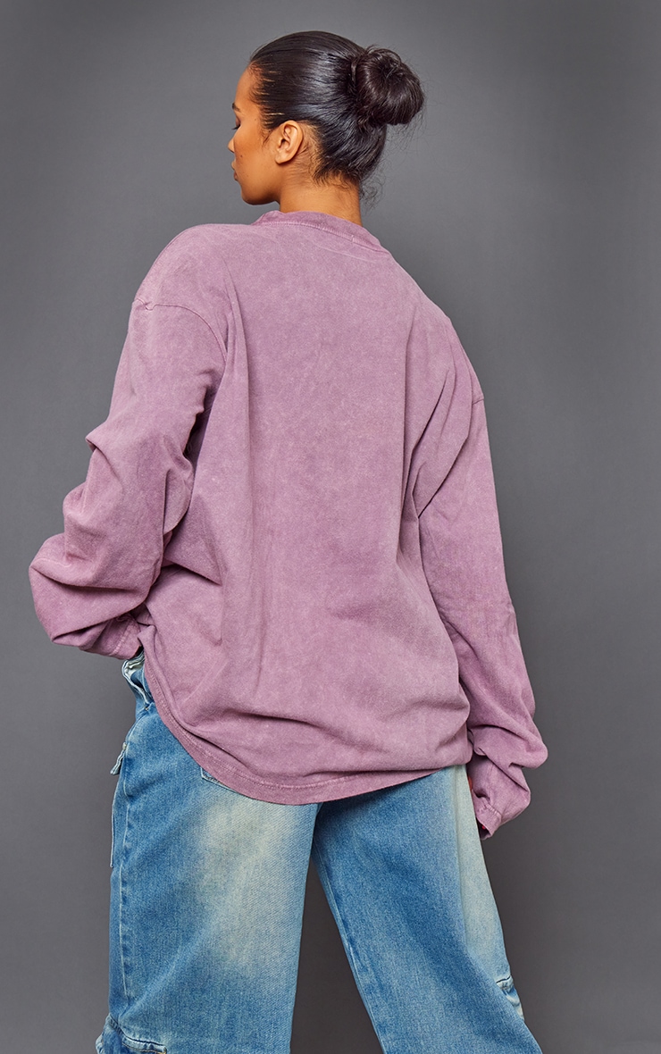 Mauve Washed Paris Embroidered Long Sleeve T Shirt image 2