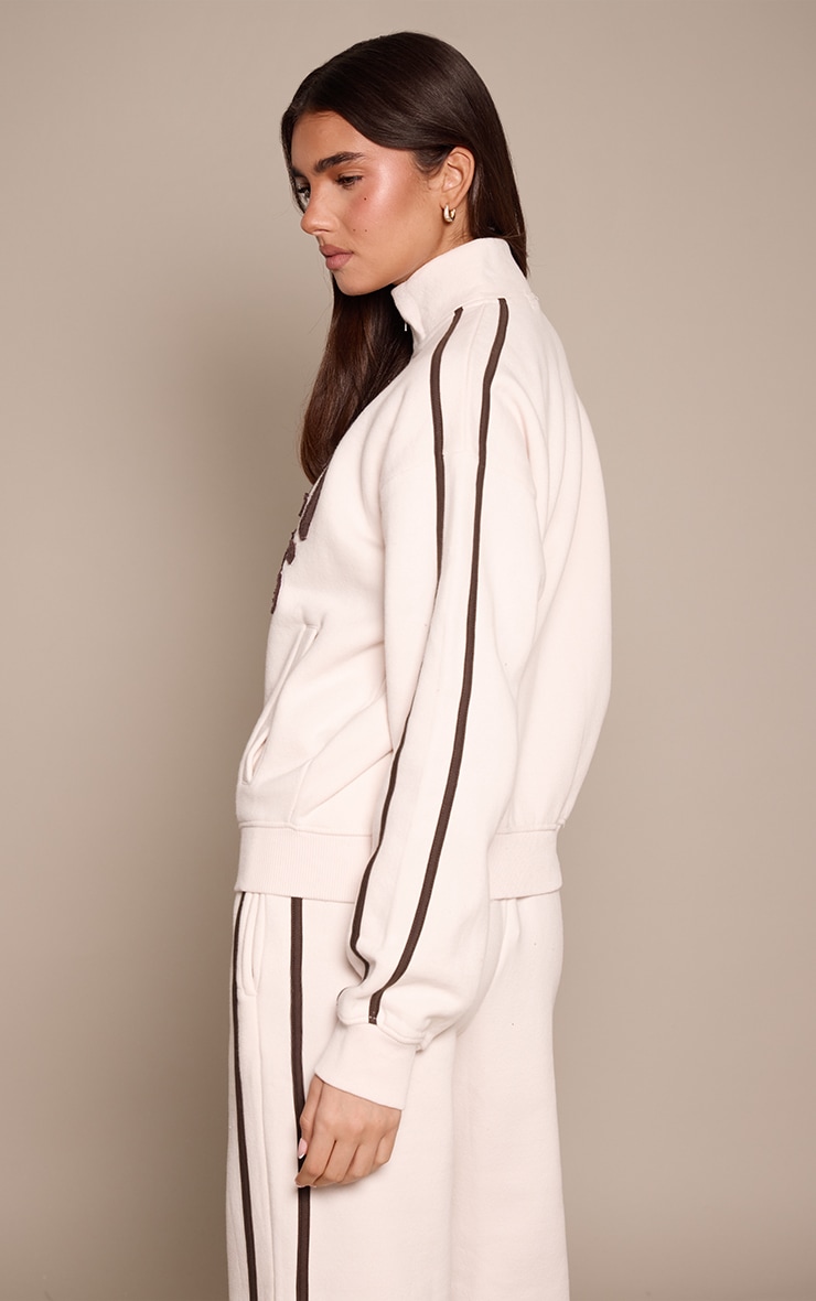 Cream Contrast Monaco Applique Zip Through Sweatshirt image 2