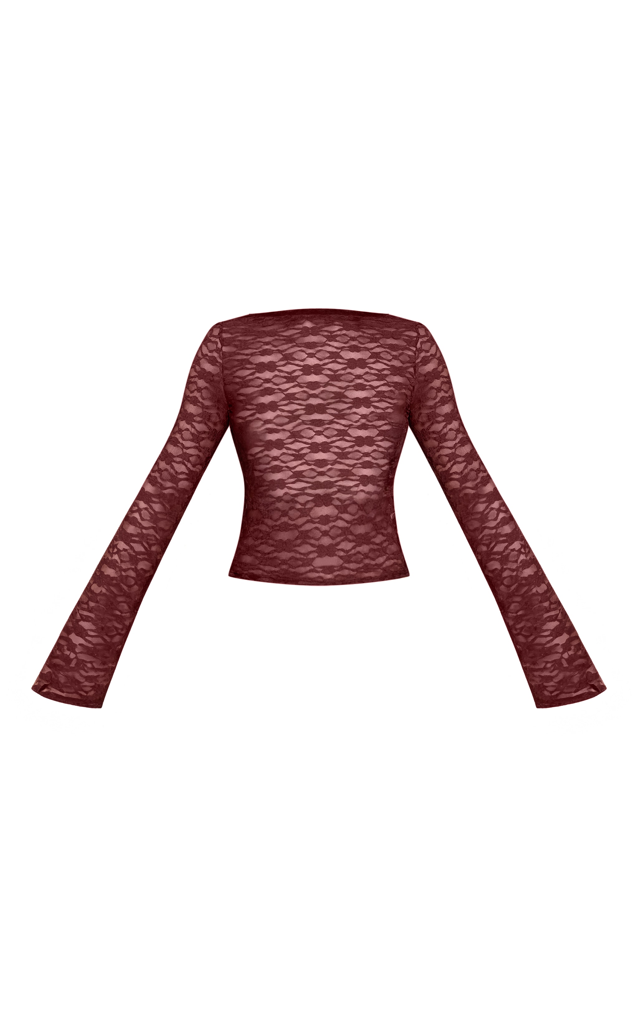 Chocolate Textured Lace Cowl Back Flared Long Sleeve Top image 5