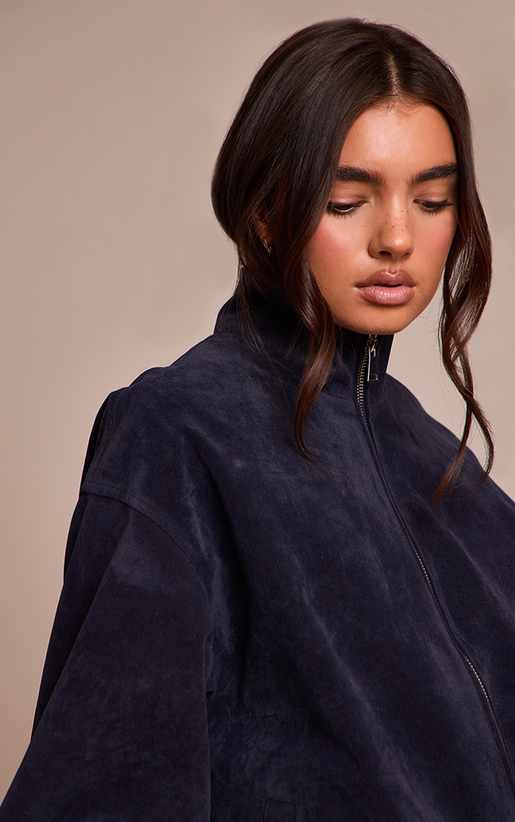 Navy Suede Bomber Jacket image 4