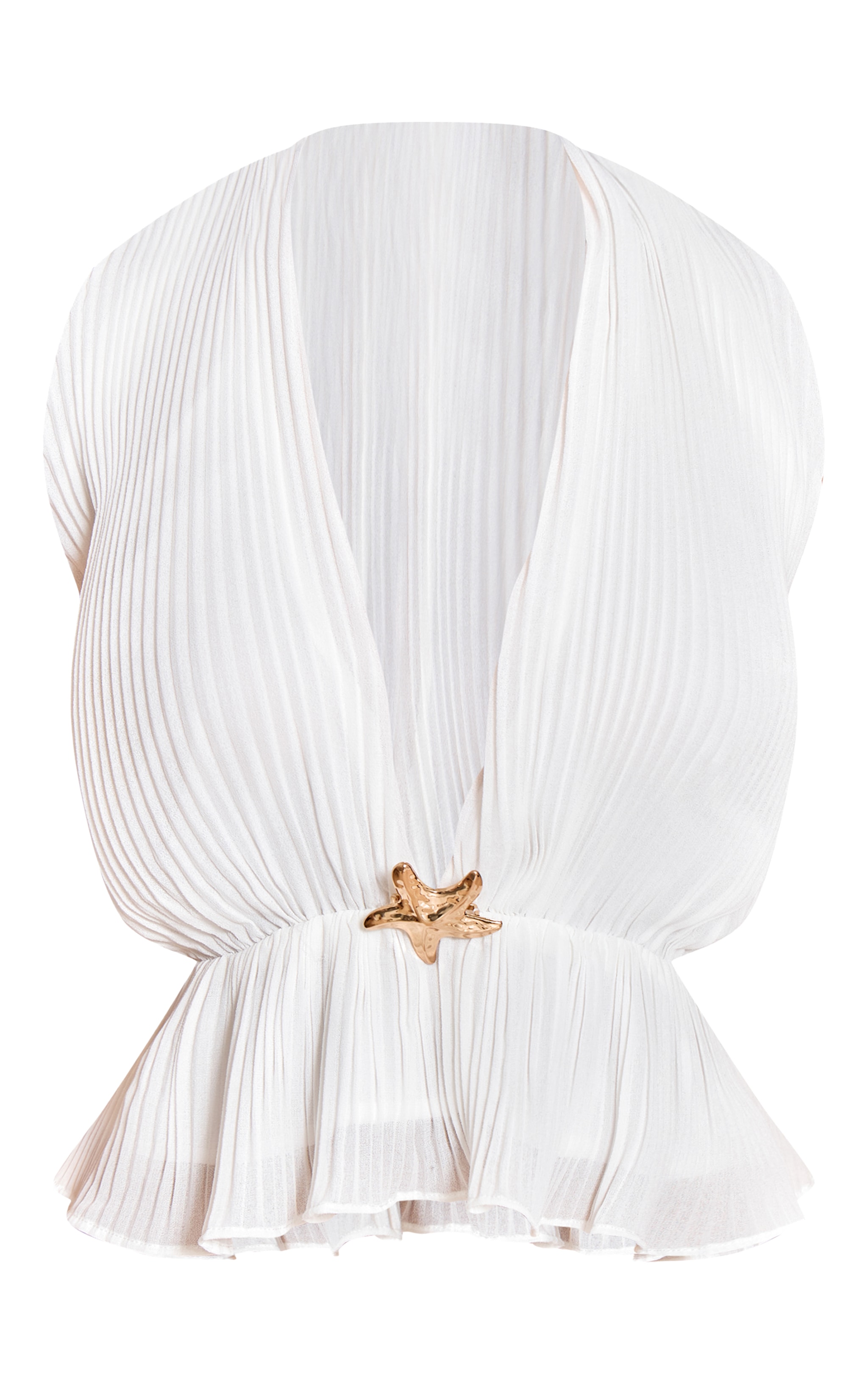 Petite White Plisse Trim Detail Halterneck Top image 5