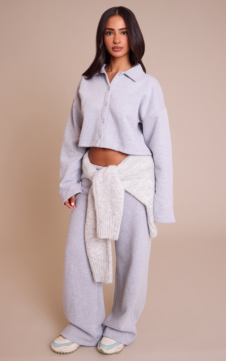 Petite Grey Marl Cropped Button Up Collared Sweatshirt image 3