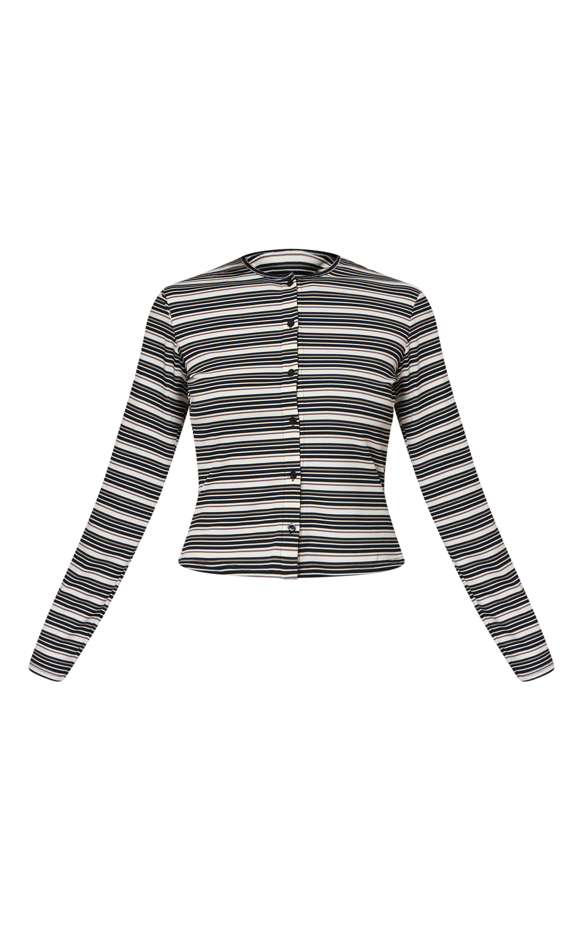 Black Stripe Soft Rib Fitted Button Up Top image 5