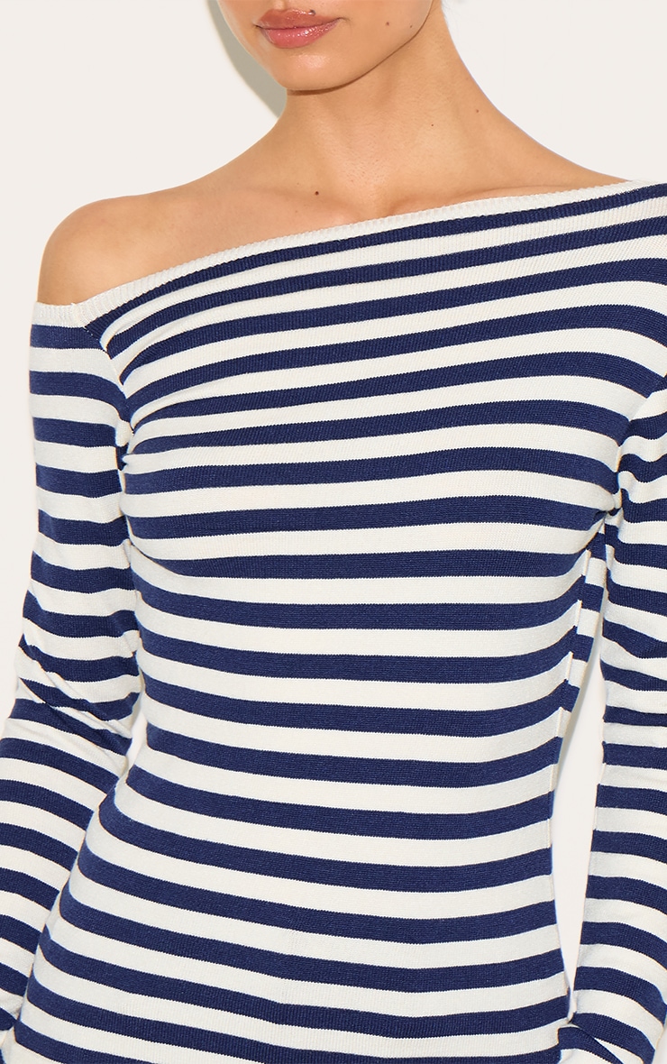 Tall Blue Asymmetric Stripe Knitted Top image 4