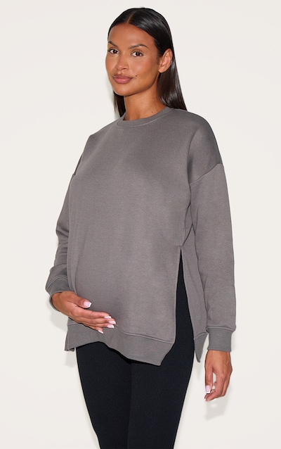 Maternité Pull de grossesse gris anthracite fendu sur le côté