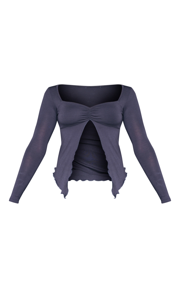 Charcoal Jersey Ruched Split Hem Long Sleeve Top image 1