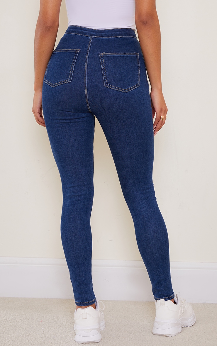 PRETTYLITTLETHING  Mid Blue Disco Knee Rip Skinny Jeans image 3