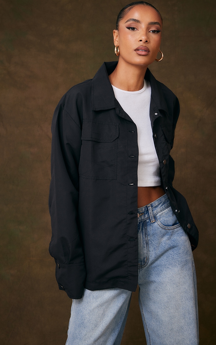 CX Pret a Porter Black Twill Utility Shirt Zip Up Short