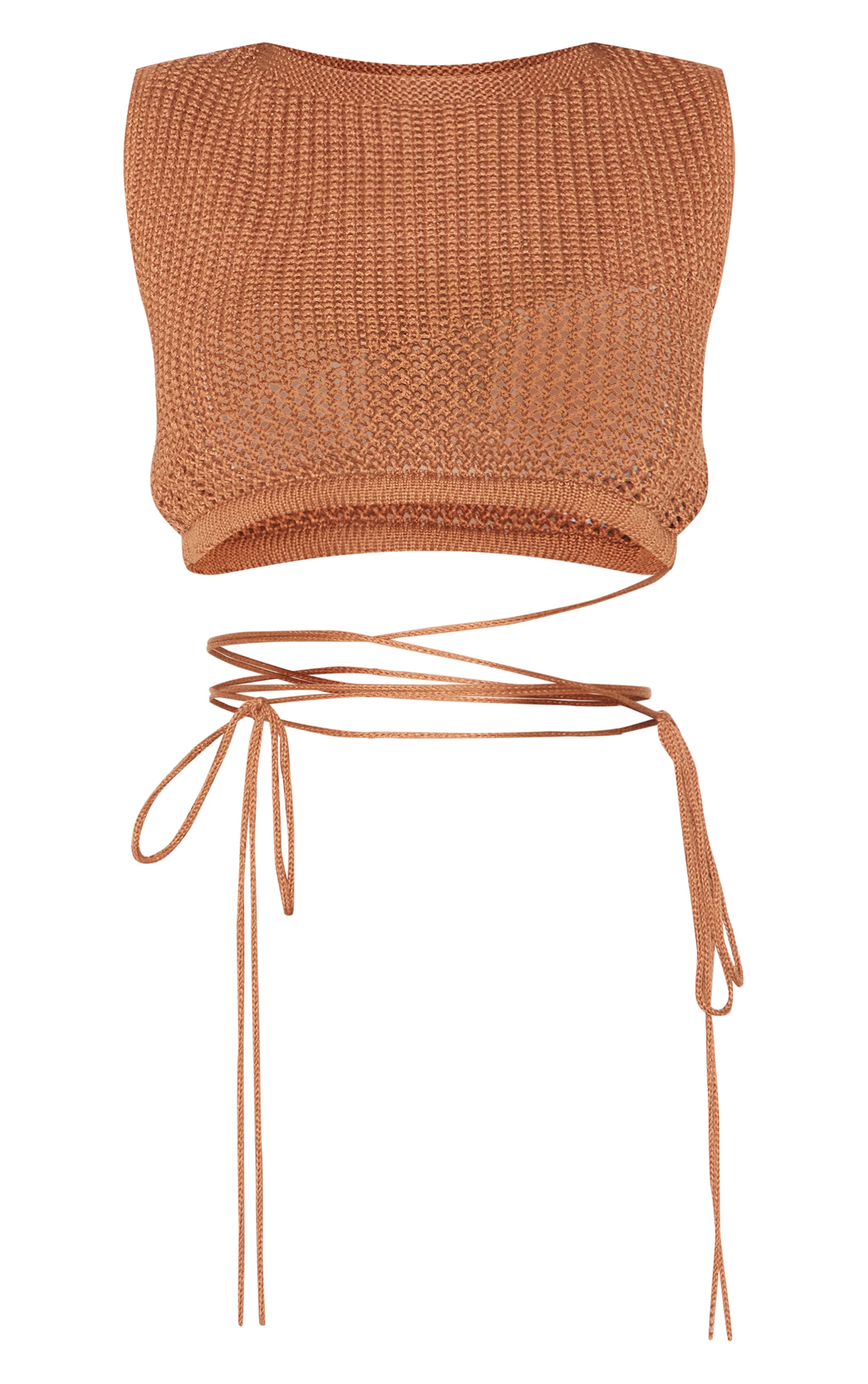 Top de plage en maille style crochet marron à col montant et empiècements image 5
