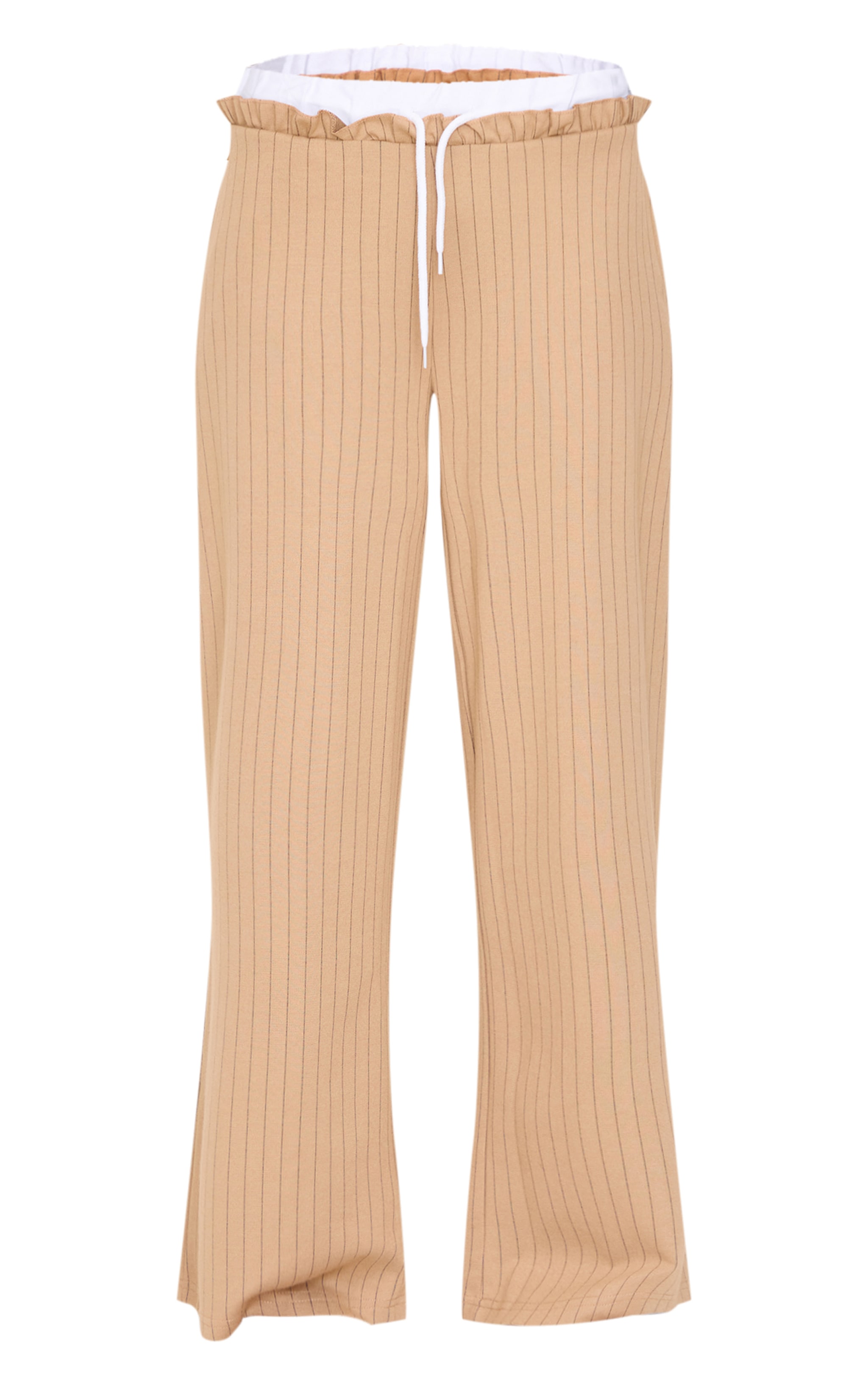 Beige Pinstripe Contrast Waistband Wide Leg Pants image 5