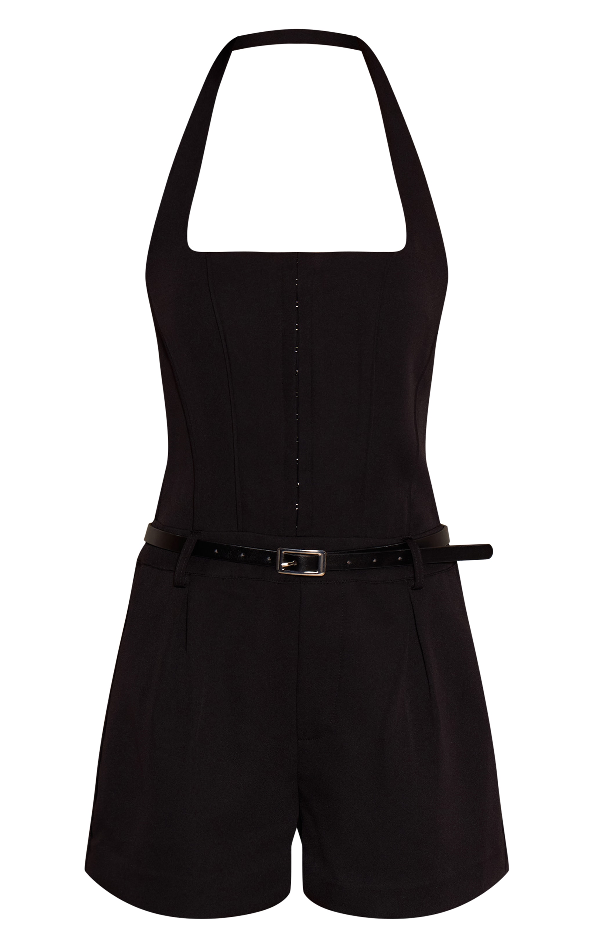 Black Tailored Corset Belt Detail Playsuit image 5