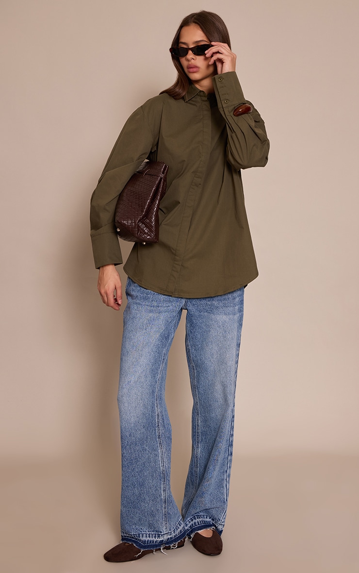 Dark Khaki Cotton Oversized Cuff Shirt image 3