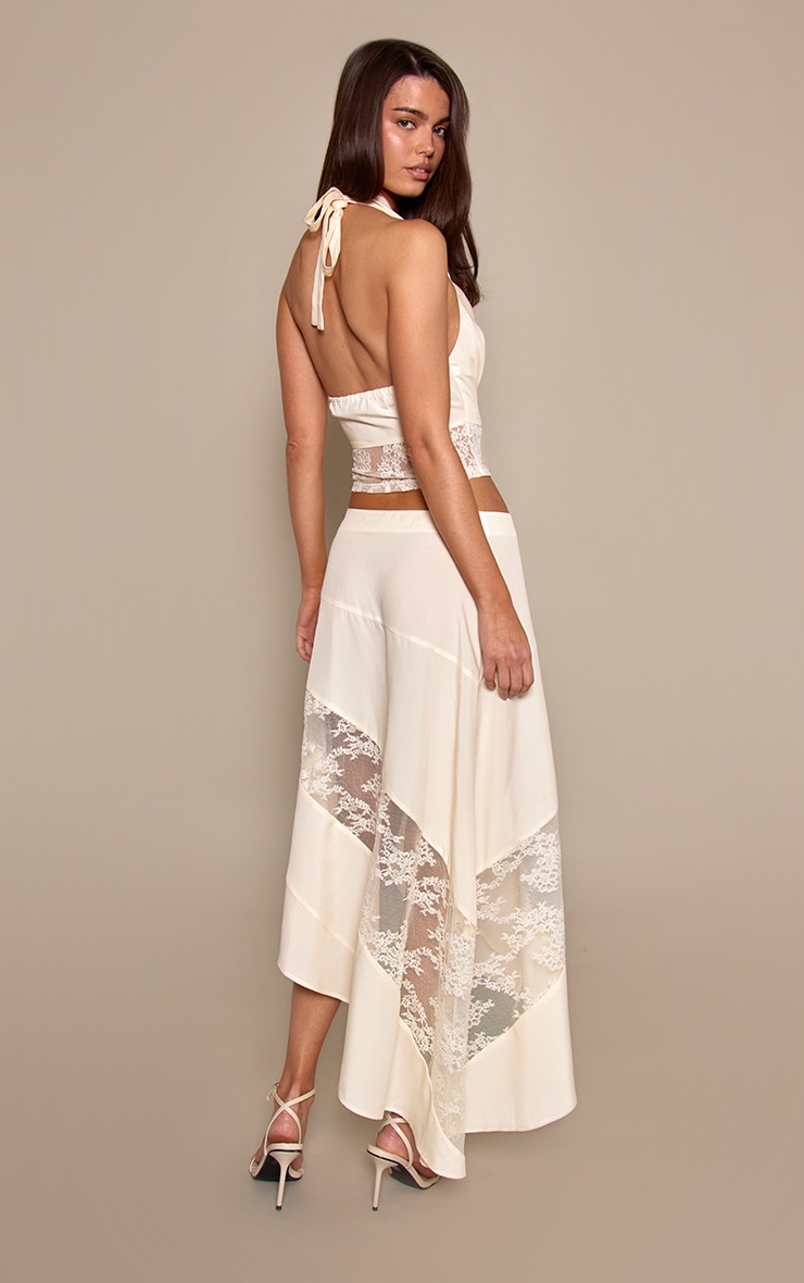 Butter Yellow Contrast Lace Asymmetric Midi Skirt image 3