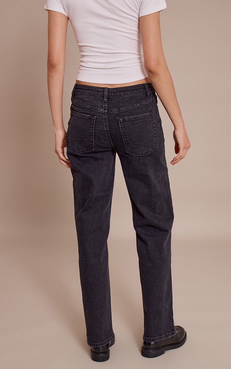 Washed Black Mid Waist Comfort Stretch Straight Leg Jeans image 3