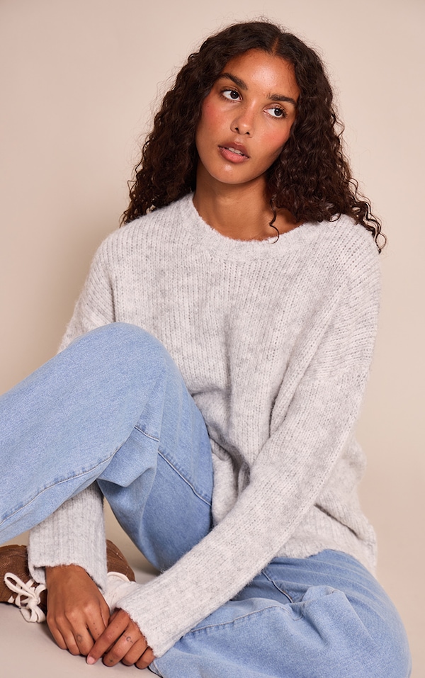 Light Grey Rib Detail Oversized Sweater