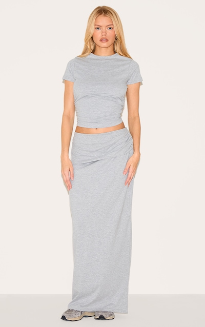 Jupe longue en coton gris chiné repliée