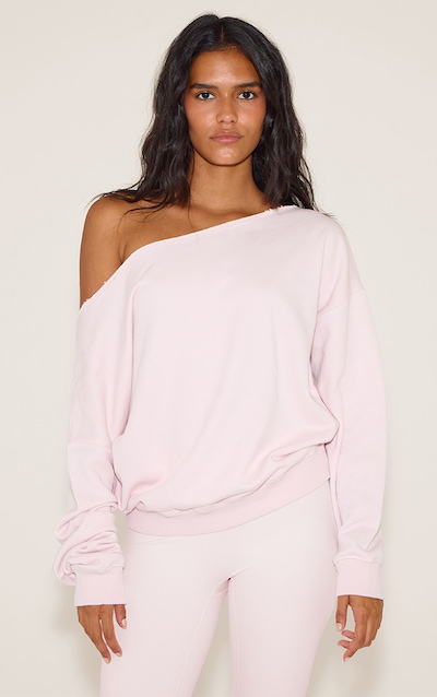 Baby Pink Oversized Off Shoulder Sweatshirt