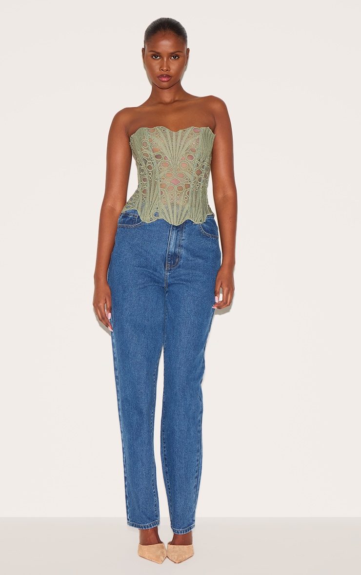 Sage Textured Sheer Floral Lace Corset image 3