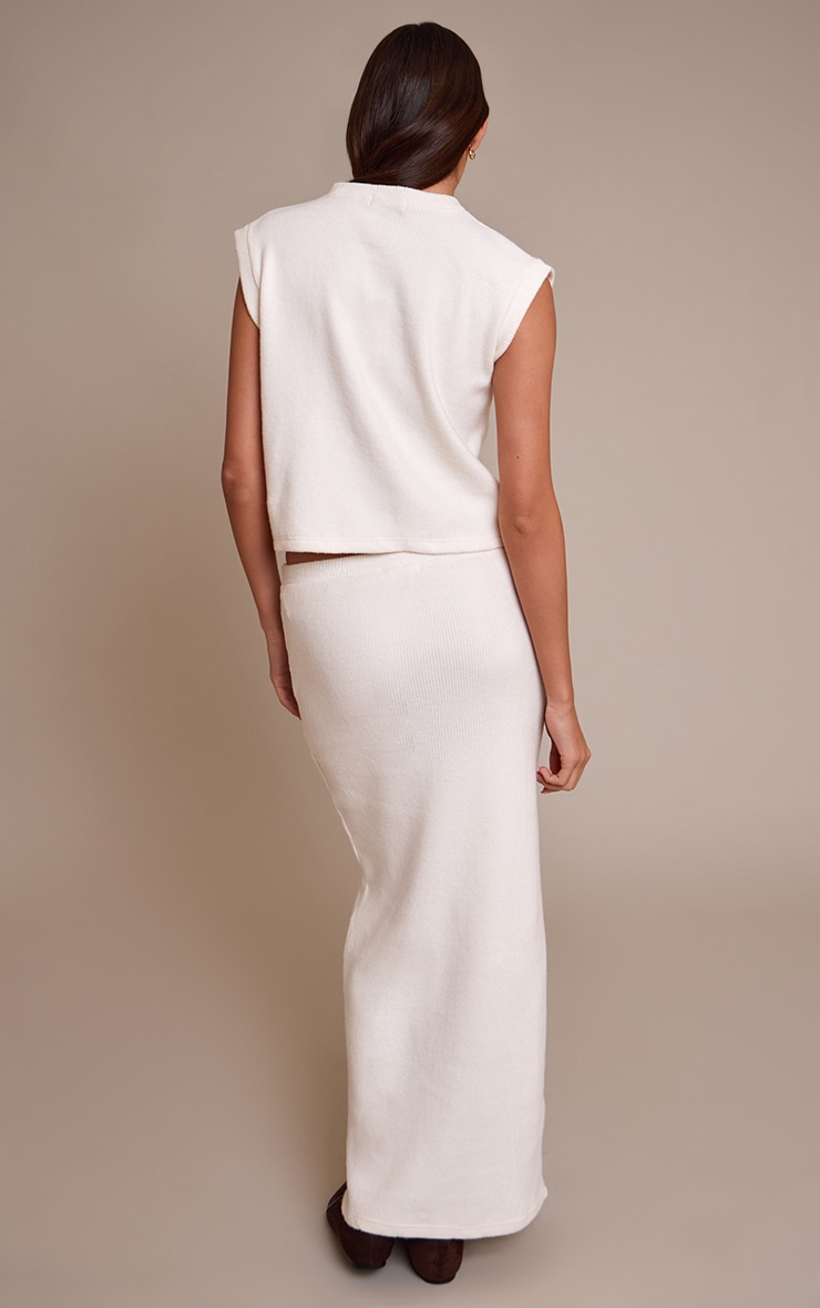 Cream Soft Brushed Chunky Rib Maxi Skirt image 3