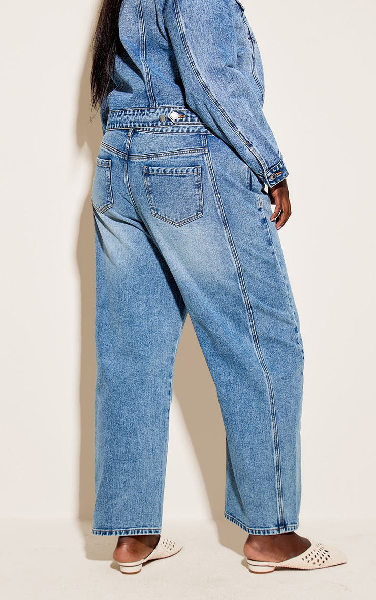 Plus Vintage Seam Detail Low Rise Barrel Jeans image 3