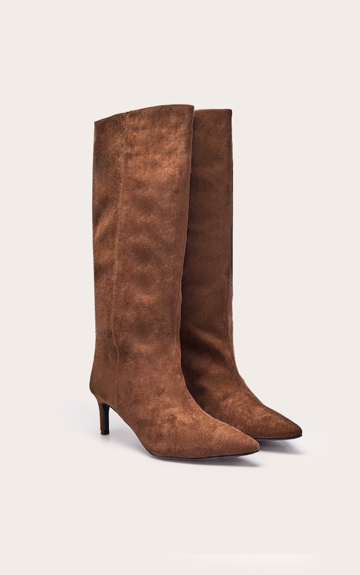 Tan Suede Kitten Heeled Knee High Boot image 3