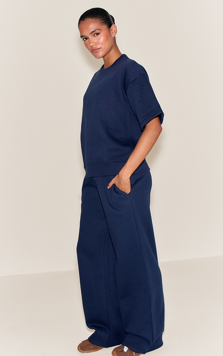 Navy Button Up Wide Leg Sweatpants image 2