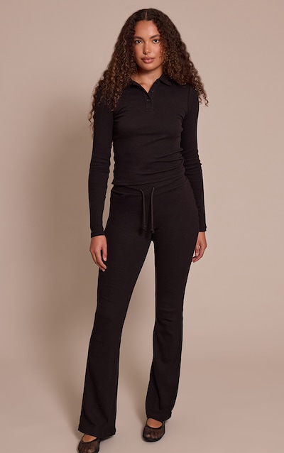 Tall Black Drawstring Rib Flare Pants