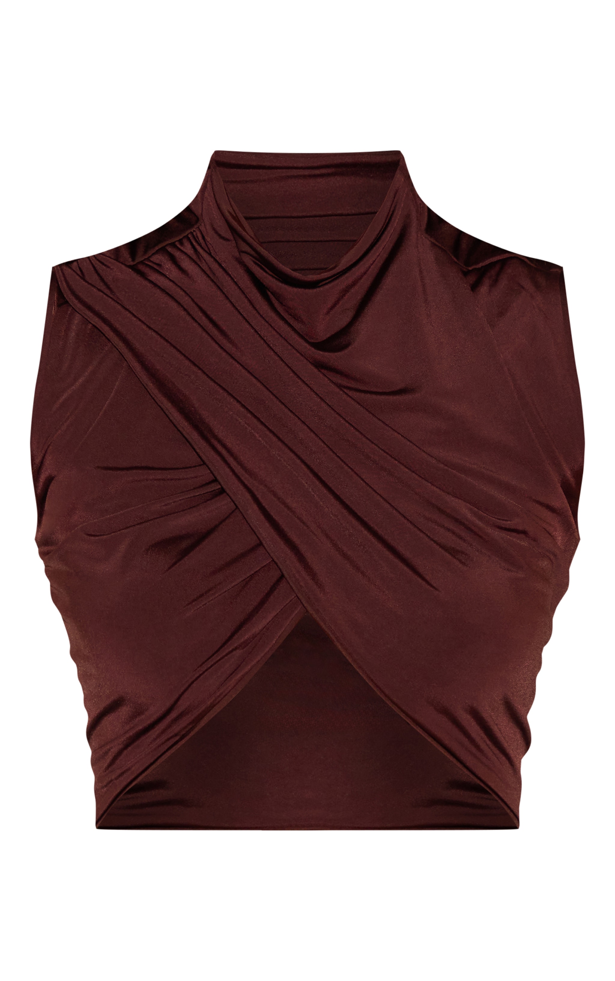 Chocolate Double Layer Slinky Ruched Ultra Crop Top image 5