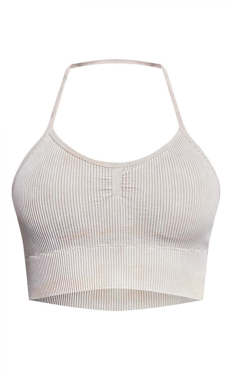 Oatmeal Acid Wash Seamless Rib Longline Cage Back Top image 5