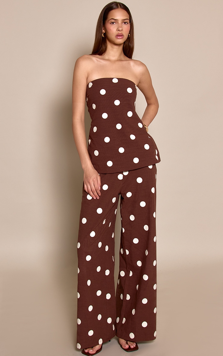 Dark Brown Polka Dot Cotton Tailored Trouser