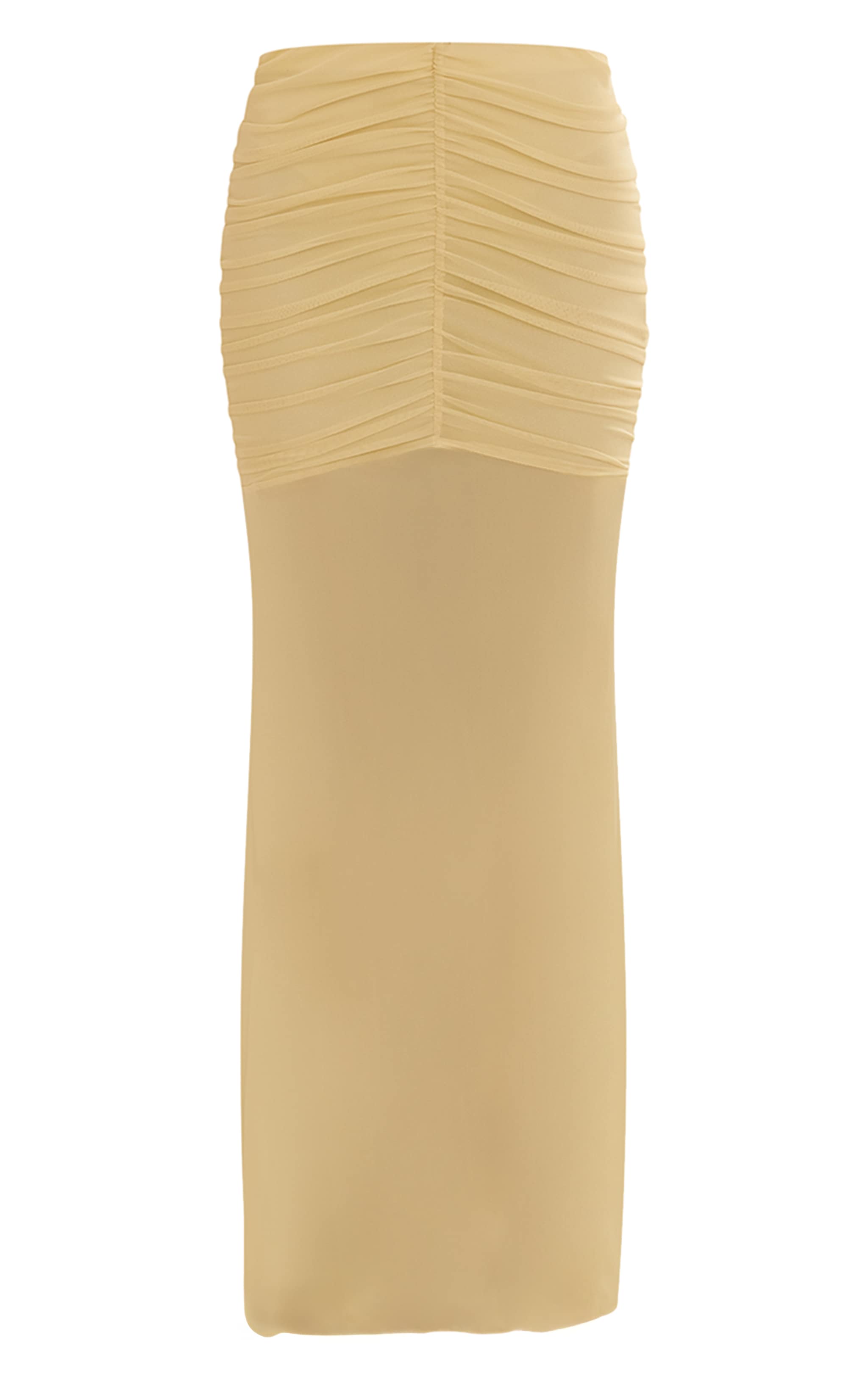 Lemon Mesh Ruched Low Rise Maxi Skirt image 5