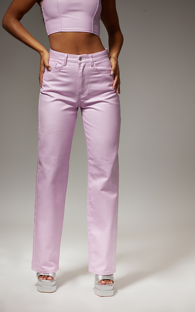Lilac Coated Denim Wide Leg Jeans Denim PrettyLittleThing