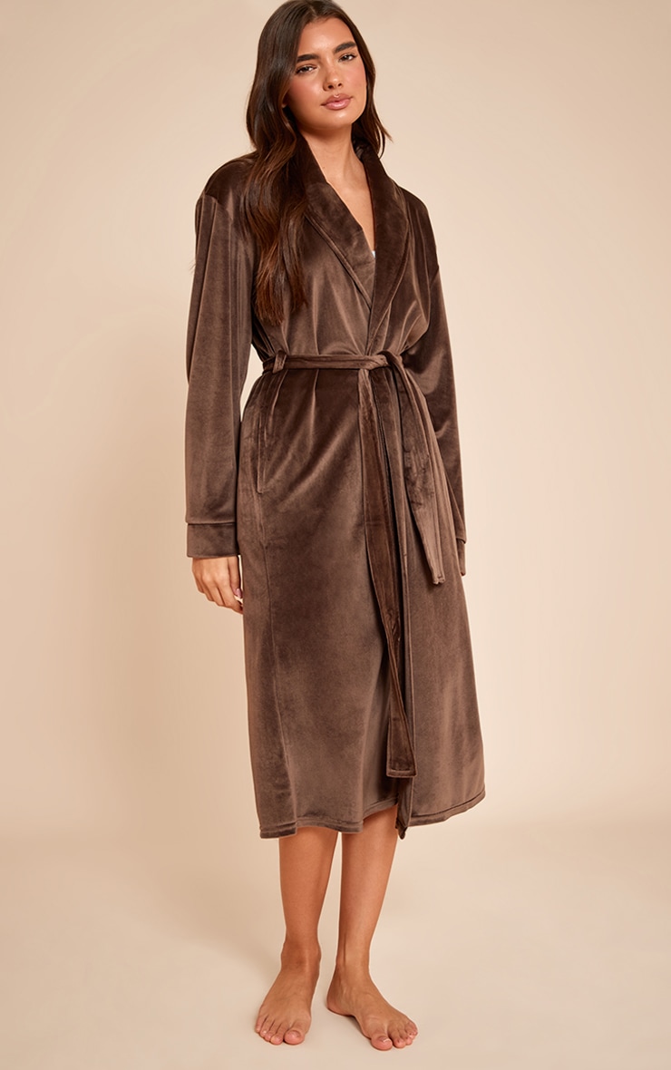 Chocolate Soft Touch Piping Detail Dressing Gown image 1
