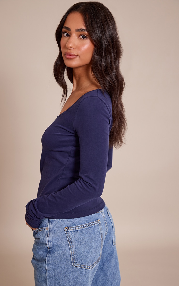 Petite Top en coton doux indigo foncé à col rond et manches longues image 2