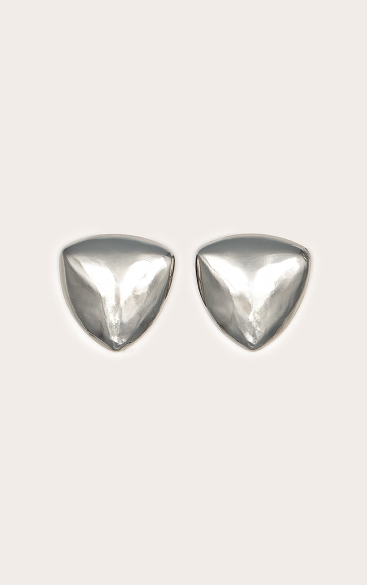 Silver Bevelled Triangle Chunky Statement Stud Earrings image 1