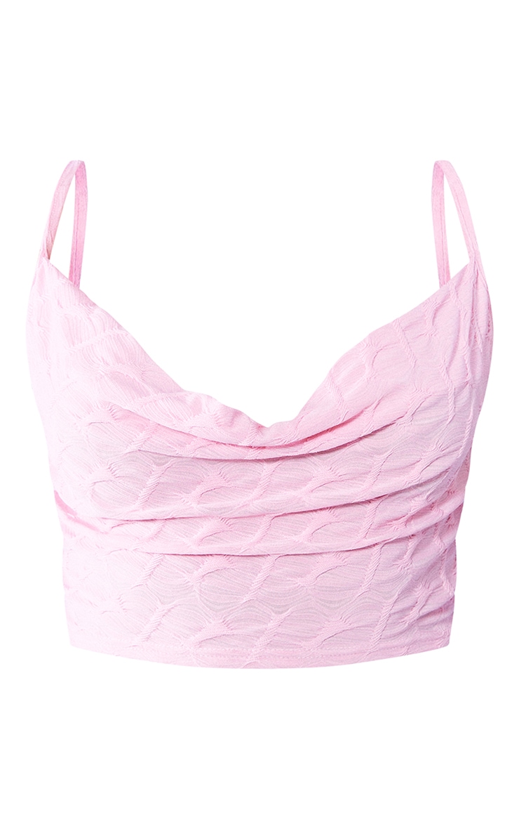 Baby Pink Textured Cowl Neck Strappy Crop Top image 5