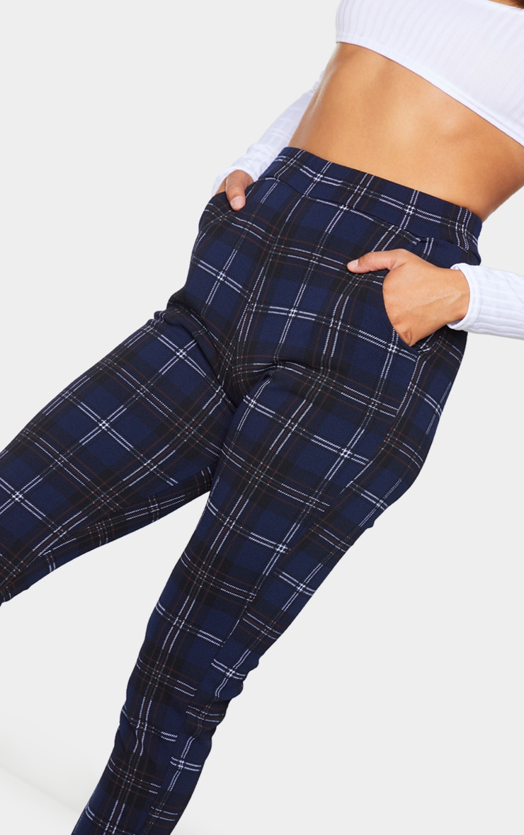 navy check skinny trousers