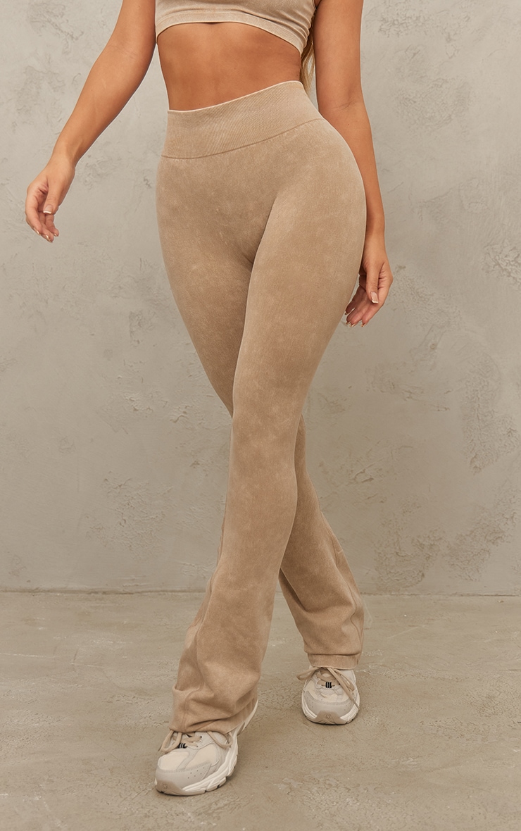 Oatmeal Acid Wash Seamless Flare Yoga Pants image 2