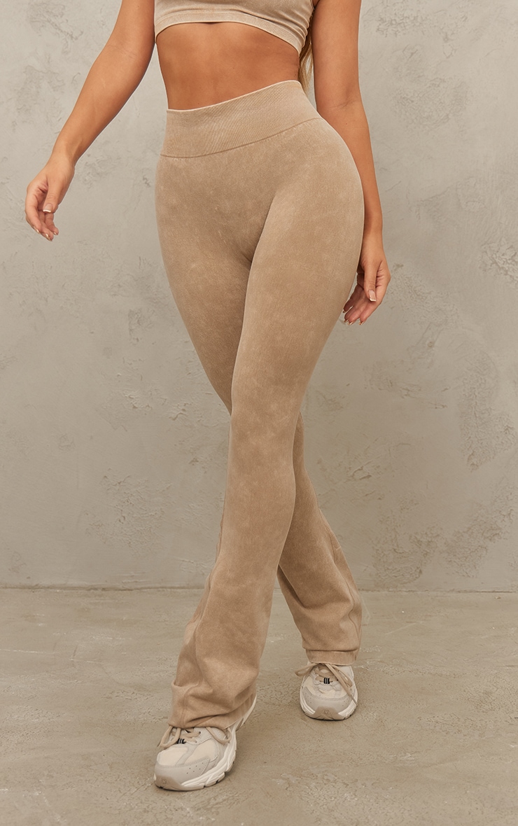  Oatmeal Acid Wash Seamless Flare Yoga Pants image 2